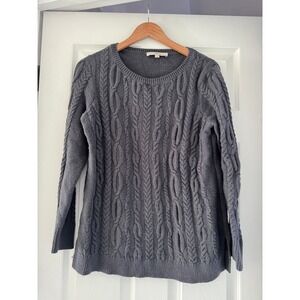 LOFT Women's Gray Cable Knit Sweater Long Sleeve Crew Neck Size L